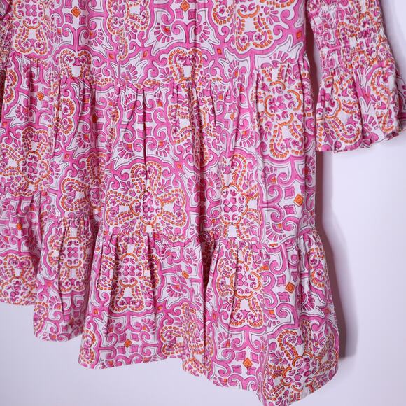 TUCKERNUCK Pomander Place Kenzo Mini Dress Pink Orange Block Print Women's S - Picture 5 of 15